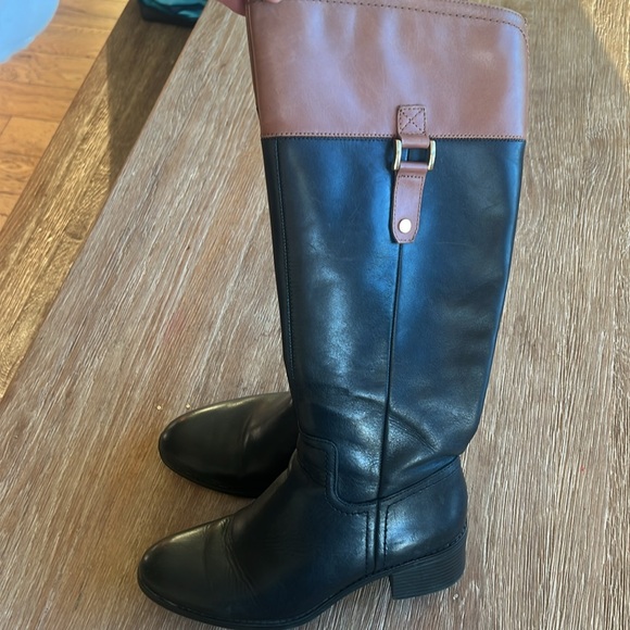 FRANCO SARTO “LIZBETH” BLACK BROWN KNEE HIGH LEATHER RIDING BOOTS EUC size 7.5 - Picture 5 of 16
